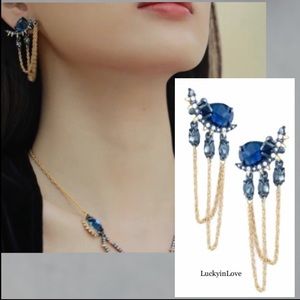 ALEXIS BITTAR • Blue Gold Crystal Traveling Draped Chain Cuff Climbers Earrings
